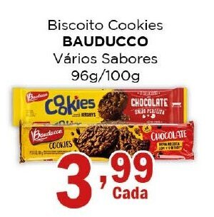 Supermercados Mundial Biscoito Cookies BAUDUCCO Vários Sabores 96g/100g oferta