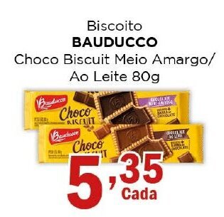 Supermercados Mundial Biscoito BAUDUCCO Choco Biscuit Meio Amargo/ Ao Leite 80g oferta