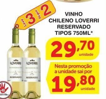 Roldão Vinho chileno loverri reservado tipos 750ml* oferta