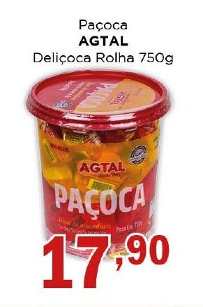 Supermercados Mundial Paçoca AGTAL Deliçoca Rolha 750g oferta