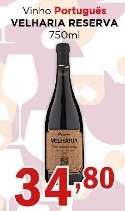 Supermercados Mundial Vinho Português VELHARIA RESERVA 750ml oferta