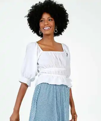 Blusa feminina babado manga 3/4 bufante marisa