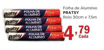 Folha de Alumínio PRATSY Rolo 30cm x 7,5m
