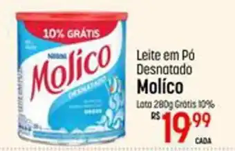 Muffato Leite em Pó Desnatado Molico Lato 280g Grátis 10% oferta