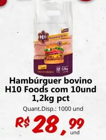 Hambúrguer bovino H10 Foods com 10und 1,2kg pct