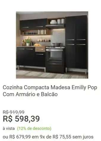 Cozinha Compacta Madesa Emilly Pop Com Armário e Balcão