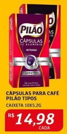 Assaí Atacadista CÁPSULAS PARA CAFÉ PILÃO TIPOS CAIXETA 10X5,2G oferta