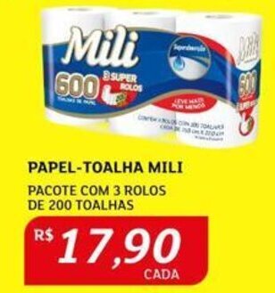 Assaí Atacadista PAPEL-TOALHA MILI PACOTE COM 3 ROLOS DE 200 TOALHAS oferta