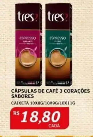Assaí Atacadista CÁPSULAS DE CAFÉ 3 CORAÇÕES SABORES CAIXETA 10X8G/10X9G/10X11G oferta