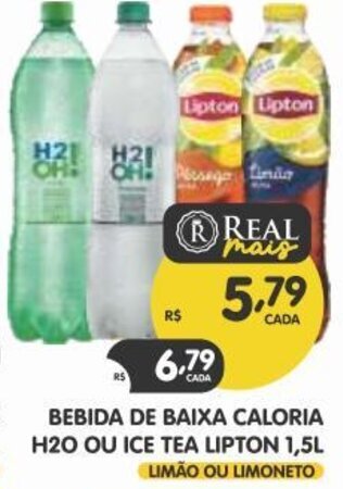 BEBIDA DE BAIXA CALORIA H2O OU ICE TEA LIPTON 1,5L LIMÃO OU LIMONETO