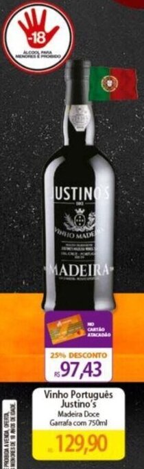 Atacadão Vinho Português Justino's Madeira Doce Garrafa com 750ml oferta