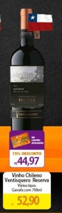 Atacadão Vinho Chileno Ventisquero Reserva Vários tipos Garrafa com 750ml oferta