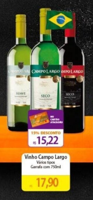 Atacadão Vinho Campo Largo Vários tipos Garrafa com 750ml oferta