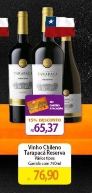 Atacadão Vinho Chileno Tarapacá Reserva Vários tipos Garrafa com 750ml oferta