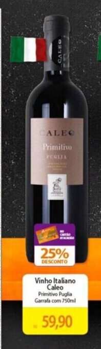 Atacadão Vinho Italiano Caleo Primitivo Puglia Garrafa com 750ml oferta
