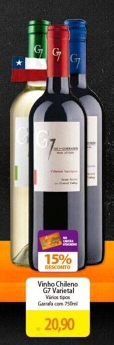 Atacadão Vinho Chileno G7 Varietal Vários tipos Garrafa com 750ml oferta