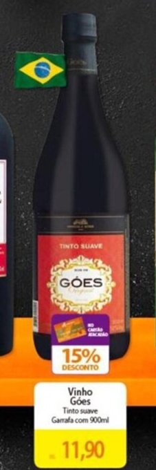 Atacadão Vinho Góes Tinto suave Garrafa com 900ml oferta