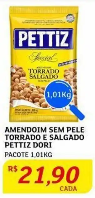 Assaí Atacadista AMENDOIM SEM PELE TORRADO E SALGADO PETTIZ DORI PACOTE 1,01KG oferta