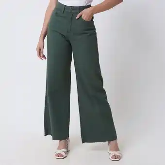 Calça sarja verde wide leg lisa ink