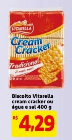 Mercado Extra Biscoito Vitarella Cream Cracker ou agua e sal 400g oferta