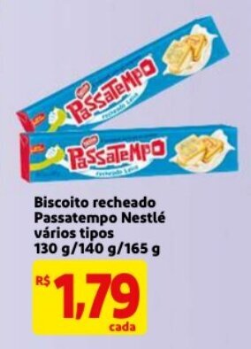 Mercado Extra Biscoito Recheado Passatempo Nestle varios tipos 130g/140g/165g oferta