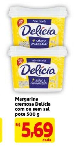 Mercado Extra Margarina cremosa Delicia com ou sem sal pote 500g oferta