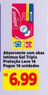 Mercado Extra Absorvente com abas Intimus Gel Tripla Protecao Leve 16 Pague 14 unidades oferta