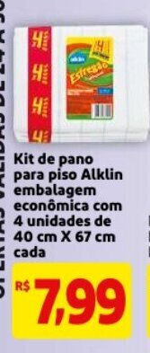 Kit de pano para piso Alklin embalagem economica com 4 unidades de 40cm x 67cm cada
