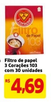 Mercado Extra Filtro de Papel 3 Coracoes 103 com 30 unidades oferta