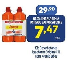 Arena Atacado Kit Desinfetante Lysoform Original 1L com 4 unidades oferta