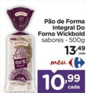 Carrefour Pão de Forma Integral Do Forno Wickbold sabores - 500g oferta