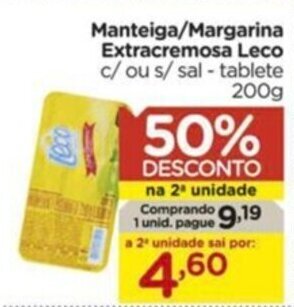 Carrefour Manteiga/Margarina Extracremosa Leco c/ou s/ sal - tablete 200g oferta