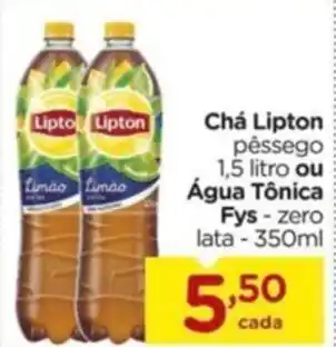 Carrefour Chá Lipton pêssego 1,5 litro ou Água Tônica Fys-zero lata - 350ml oferta