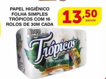 Roldão Papel higiênico folha simples trópicos com 16 rolos de 30m cada oferta