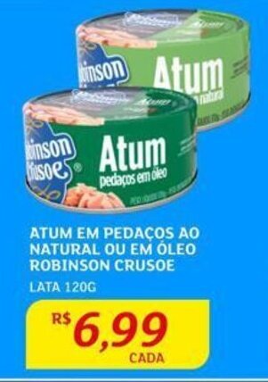 Assaí Atacadista ATUM EM PEDAÇOS AO NATURAL OU EM ÓLEO ROBINSON CRUSOE LATA 120G oferta