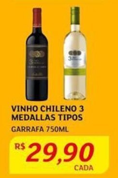 Assaí Atacadista VINHO CHILENO 3 MEDALLAS TIPOS GARRAFA 750ML oferta