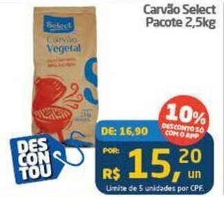 Tenda Atacado Carvão Select Pacote 2,5kg oferta
