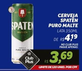 Supermercado Cubatao CERVEJA SPATEN PURO MALTE LATA 350ML oferta