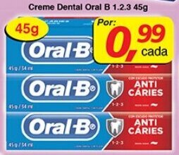 Supermercados Guanabara Creme Dental Oral B 1.2.3 45g oferta