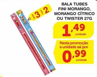 Roldão Bala tubes fini morango, morango cítrico ou twister 27g oferta