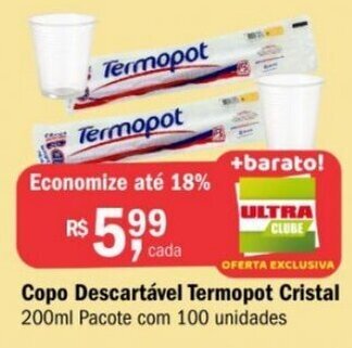 Copo Descartável Termopot Cristal 200ml Pacote com 100 unidades