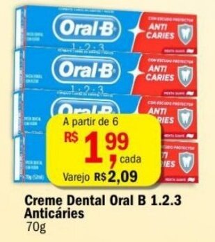 Creme Dental Oral B 1.2.3 Anticáries 70g