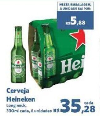 Sam's Club Cerveja Heineken Long neck, 330ml cada, 6 unidades oferta