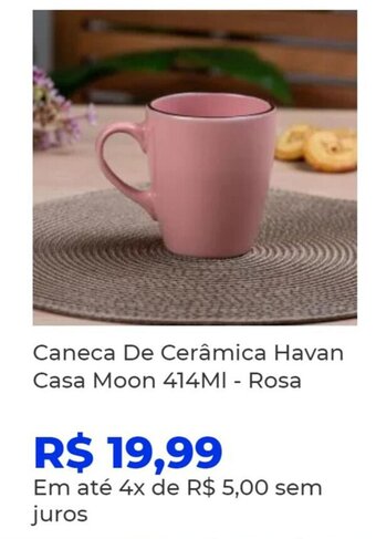 Caneca De Cerâmica Havan Casa Moon 414MI - Rosa