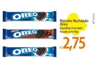 Atacadão Biscoito Recheado Oreo Baunilha/Chocolate Pacote com 90g oferta