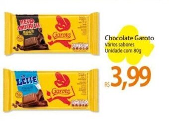 Atacadão Chocolate Garoto Vários sabores Unidade com 80g oferta