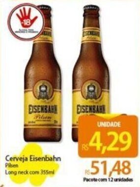 Atacadão Cerveja Eisenbahn Pilsen Long neck com 355ml oferta