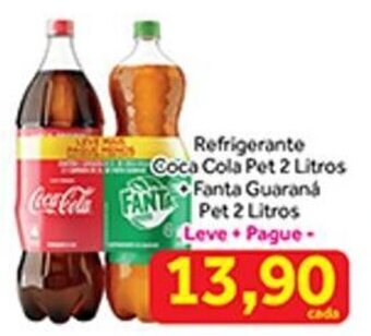 Shibata Supermercados Refrigerante Coca Cola Pet 2 Litros + Fanta Guaraná Pet 2 litros oferta