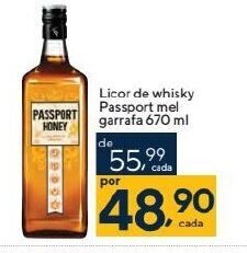 Coop Licor de whisky Passport mel garrafa 670 ml oferta