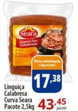 Akki Atacadista Linguiça Calabresa Curva Seara Pacote 2,5kg oferta